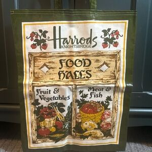 New - Vintage Harrods London FOOD HALLS Tote Bag Green Plastic Laminate 14x18